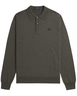 Fred Perry Plain Field Long Sleeve Knitted Polo - Grey