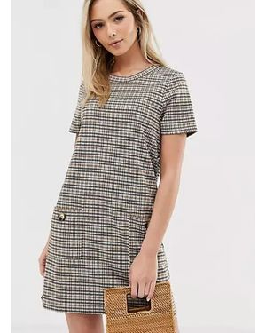 Brave Soul Check Jersey Mini Dress - Grey