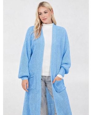 Blue Vanilla Longline Double Pocket Knitted Cardigan - Blue