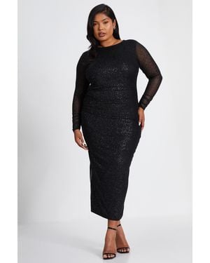 Quiz Curve Glitter Mesh Midaxi Dress - Black