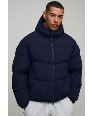 BoohooMAN Essential Regular Fit Midweight Padded Hooded Puffer Jacket - Blue