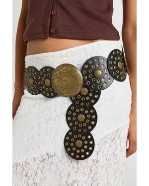 Boohoo Round Western Disc Buckle Belt - Black