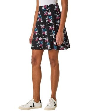 Roman Floral Print Skater Stretch Skirt - Blue