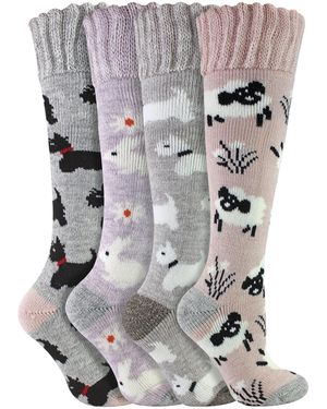 Sock Snob 4 Pairs Long Soft Lounge Bed Socks For Ladies - Grey
