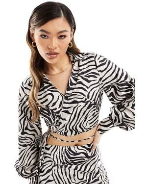 In The Style Exclusive Satin Tie Waist Shirt Co-Ord - Black