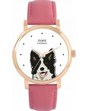 Toff London Tlws-21292 Ladies And Border Collie Dog Head Watch - Pink