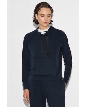 French Connection Raglan Sleeve Side Trim Wide Drawstring Hoody - Blue