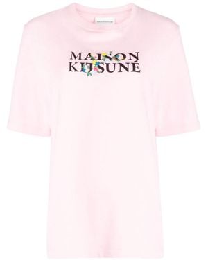 Maison Kitsuné T-Shirt Met Bloemenprint En Klassiek Logo - Roze