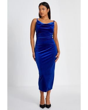 Quiz Petite Royal Velvet Midaxi Dress - Blue