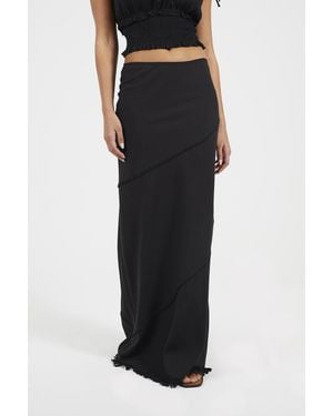 Brave Soul Tiered Maxi Skirt With Frayed Hems - Black