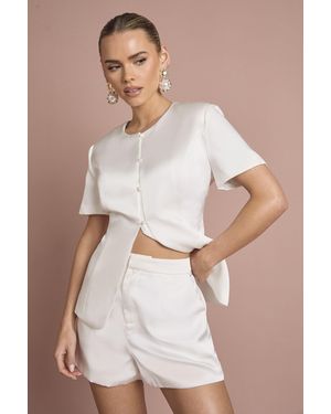 Boohoo Satin Fitted Shorts - Natural