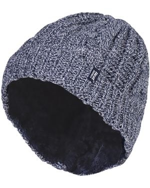 Heat Holders Ladies Cable Turnover Warm Thermal Beanie Hat - Blue