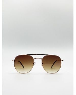 SVNX Double Bridge Metal Sunglasses With Gradient Lenses - White