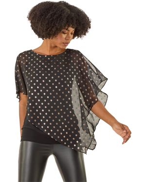Roman Foil Spot Overlay Asymmetric Top - Black