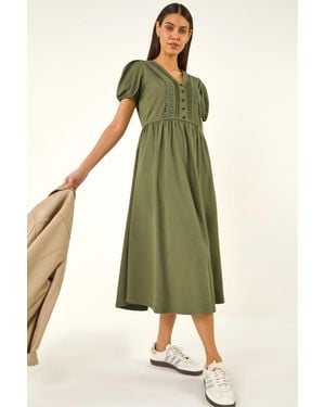 Roman Cotton Crochet Trim Dress - Green