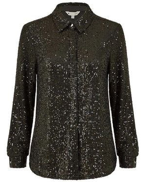Yumi' Shirt Met Pailletten, Normale Pasvorm En Lange Mouwen - Zwart