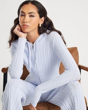 River Island Hoodie Long Sleeve Cable Knit Viscose - Blue