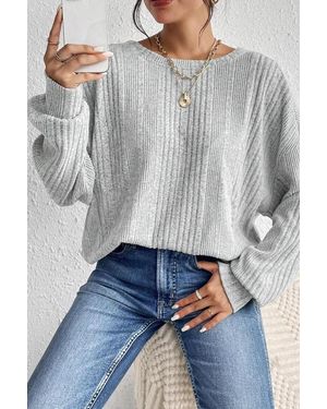 Azura Exchange Geribbelde Gebreide Pullover Met Open Rug - Grijs