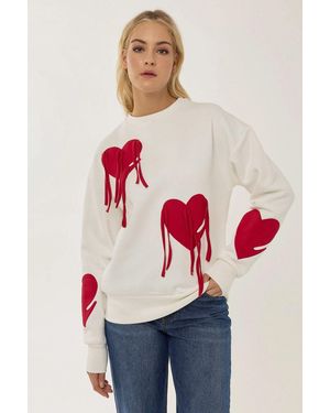 Hiccup Heart Pattern Tassel Detail Sweatshirt - Red
