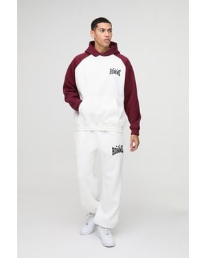 BoohooMAN Oversized Homme Hooded Raglan Tracksuit - White