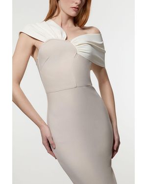 Karen Millen Petite Figure Form Bandage Asymmetric Strap Midi Dress - Natural