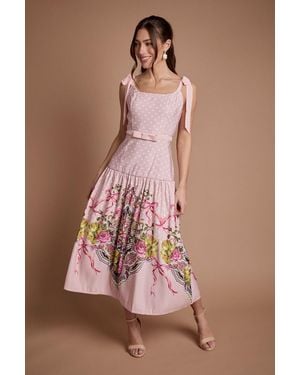 Oasis Bow Detail Dropped Waist Midi Dress - Brown