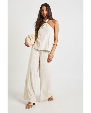 Boohoo Premium Linen Tailored Trouser - Natural