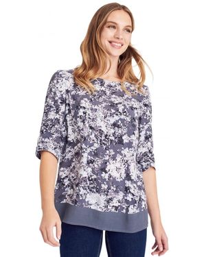 Joules Lightweight Crepe Crossover Floral Top - Blue