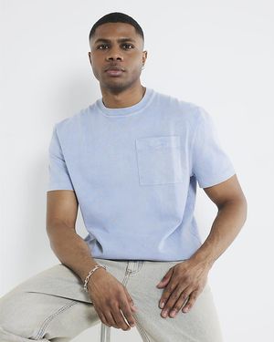 River Island T-Shirt Regular Fit Washed Cotton - Blue