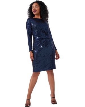 Roman Petite Ruched Glitter Dress - Blue