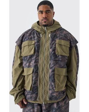 BoohooMAN Plus Washed Ripstop Nylon Camo Utility Jacket - Green