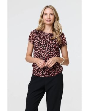 Izabel London Print Sparkle Trim Cap Sleeve Top - Multicolour