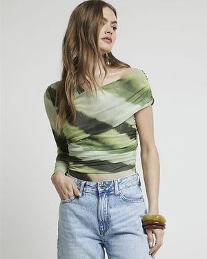 River Island Bodysuit Mesh Asymmetric - Green