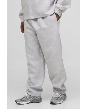 BoohooMAN Plus Straight Leg Boucle Elasticated Waist Trousers - Grey