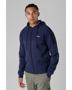 Firetrap Dark Regular Fit Cotton Rich Zip Through Hoody With Sleeve Pocket - Blue