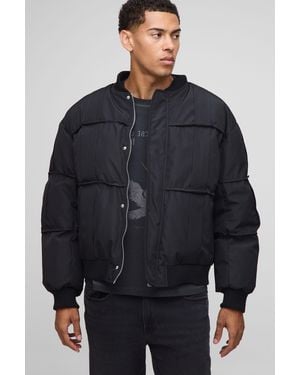 BoohooMAN Oversized Fit Pleated Panel Bomber Jacket - Blue