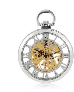 Infinity Leather Open-Face Alloy Mechanical Skeleton Pocket Watch - Metallic