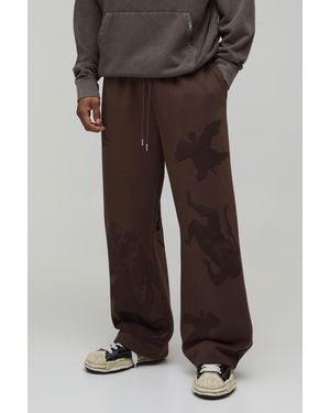 BoohooMAN Wide Fit Renaissance Print Joggers - Black