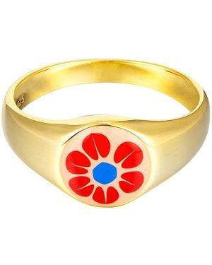 SEOL + GOLD 18Ct Plated Enamel Signet Ring Sterling - Orange