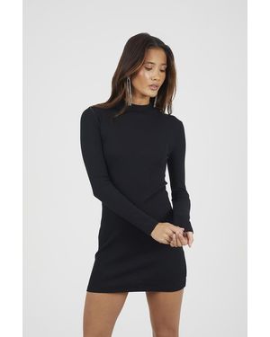 Brave Soul Ribbed Turtle Neck Mini Dress - Black
