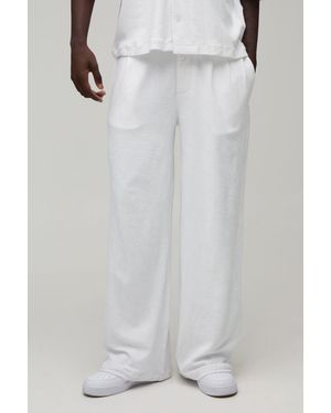 BoohooMAN Baggy Fit Pleat Front Towelling Trouser - Grey