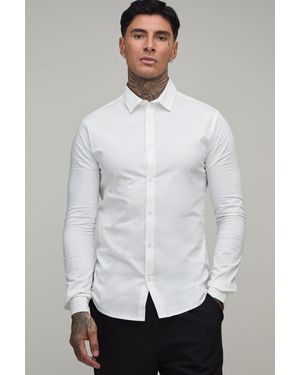 BoohooMAN Tall Muscle Fit Long Sleeve Shirt - White