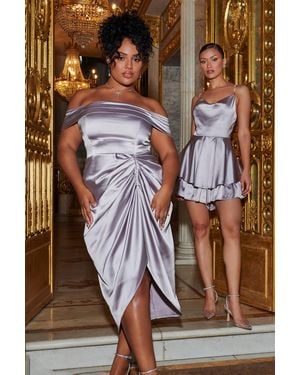 Quiz Curve Satin Bardot Midi Dress - Brown