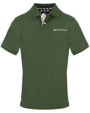 Aquascutum Embroidered Collared Neck Short Sleeve Polo Shirt - Green
