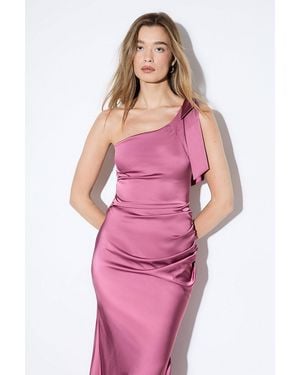 MissPap Asymmetric Shoulder Bow Detail Bridesmaid Dress - Pink