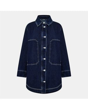 HUGO Solid Patterned Full Button Denim Jacket With Front Pocket - Blue