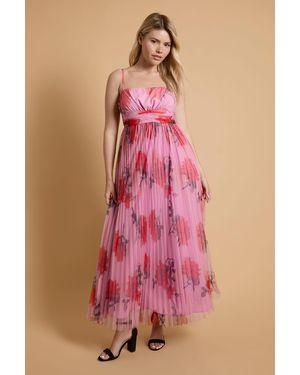 Oasis Pleated Mesh Maxi Dress - Pink