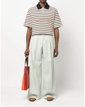 Lanvin Logo Embroidered Striped Polo Shirt - White