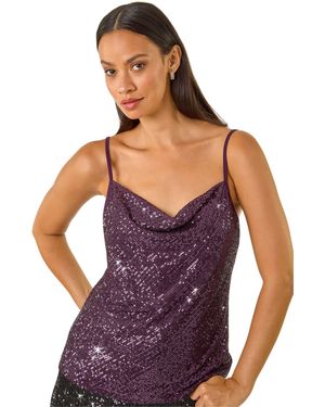 D.u.s.k Cowl Neck Sequin Cami Top - Purple