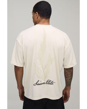 BoohooMAN Botanical Flocked Heavy Interlock Oversized T-Shirt - Natural